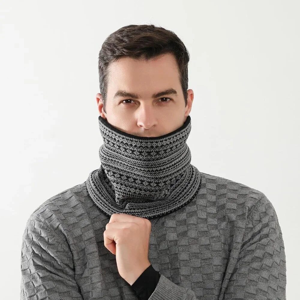 Men's Bohemian Black Winter Ski Neck Gaiter Face Scarf Fleece Windproof Scarves